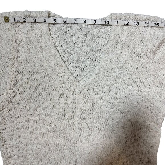 Womens M Cream Textured Knit V-Neck Dress With 3/4 Sleeves & Relaxed Fit - Picture 9 of 10